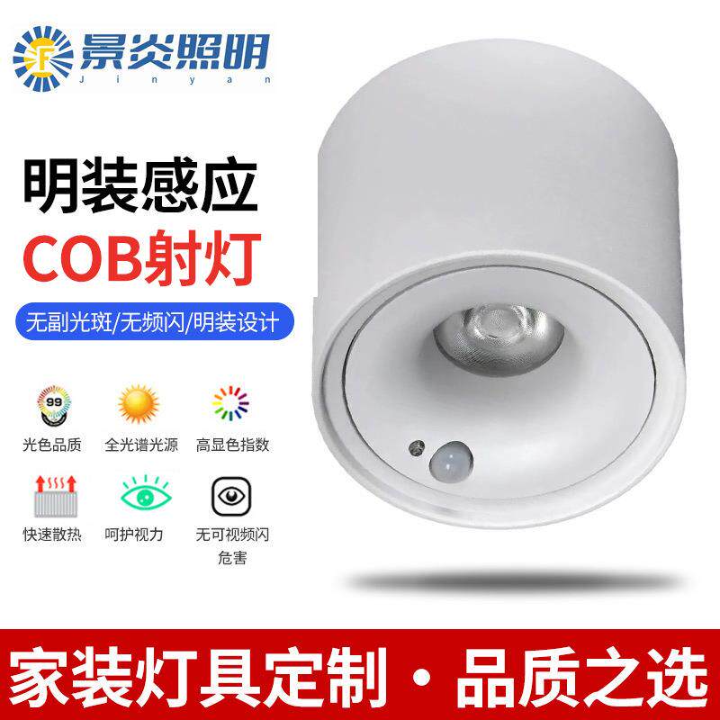 人体感应明装射灯led过道走廊入户玄关楼道车库吸顶感应cob射灯