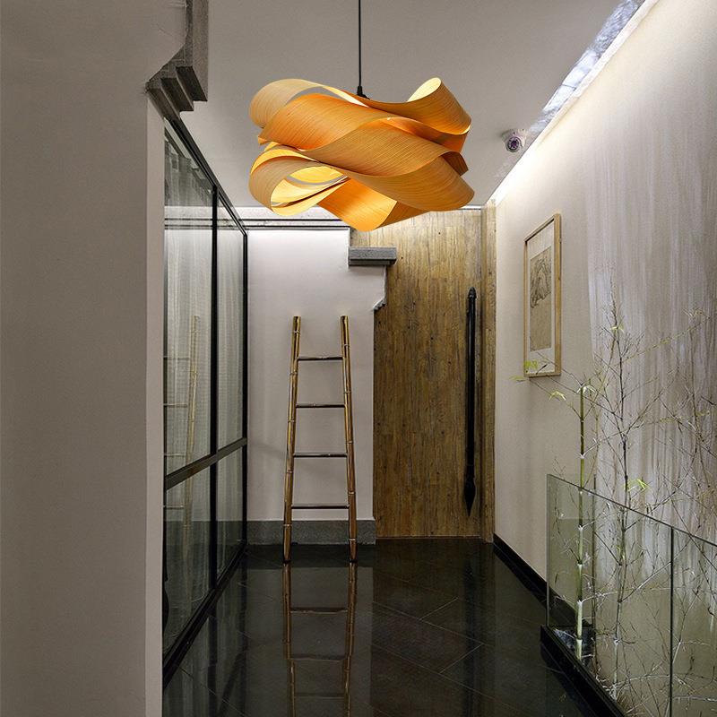 新亚中式客创意木皮吊灯厅卧室东灯南餐701厅客栈过道现代简约装