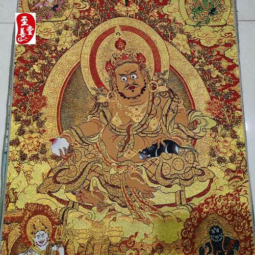 红色怀旧收藏网红货源刺绣织锦画唐卡客厅装饰画红金财神