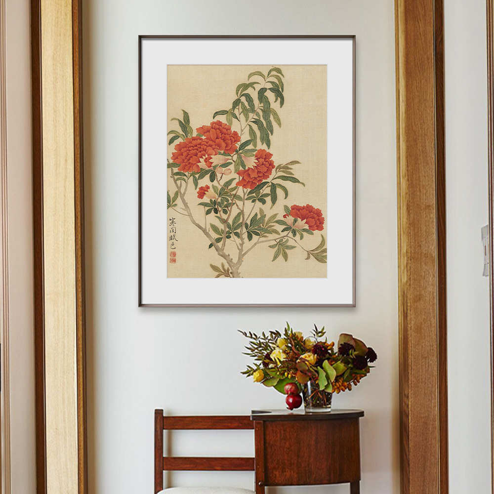 新中式国画装饰画书房卧室壁画古风花卉客厅玄关方形挂画图片
