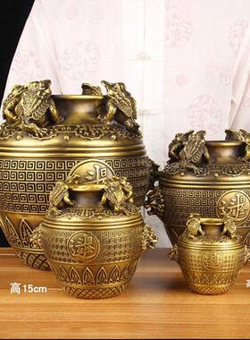 新款直销黄铜金蟾聚宝盆四蟾缸摆件招财坛子装饰家居工艺店铺开业
