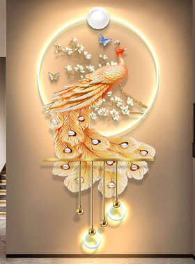 孔雀现代轻奢玄关装饰画感应LED灯光挂画走廊立体发光艺术壁灯