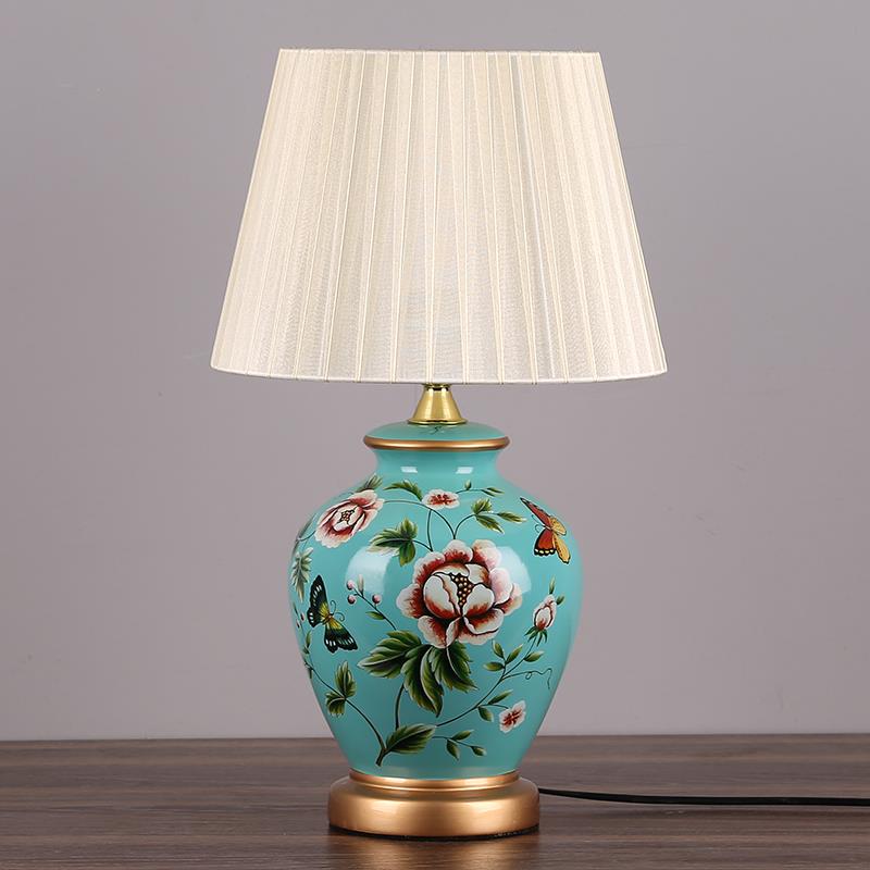 高档房卧床头灯客厅书新中式美瓷式乡村欧室式田园布艺温馨暖光陶