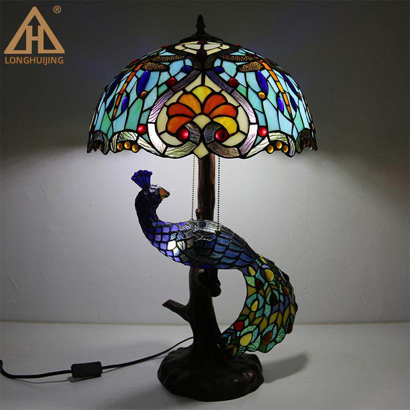蒂汇璟凡尼灯饰美式亚马逊复古彩色玻璃卧室客厅田园酒吧大台灯