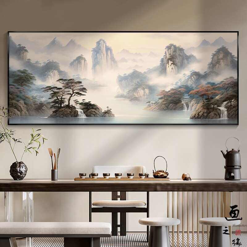 大芬油画村客厅装饰画聚宝盆风景山水画沙发背景挂画现代简约壁画
