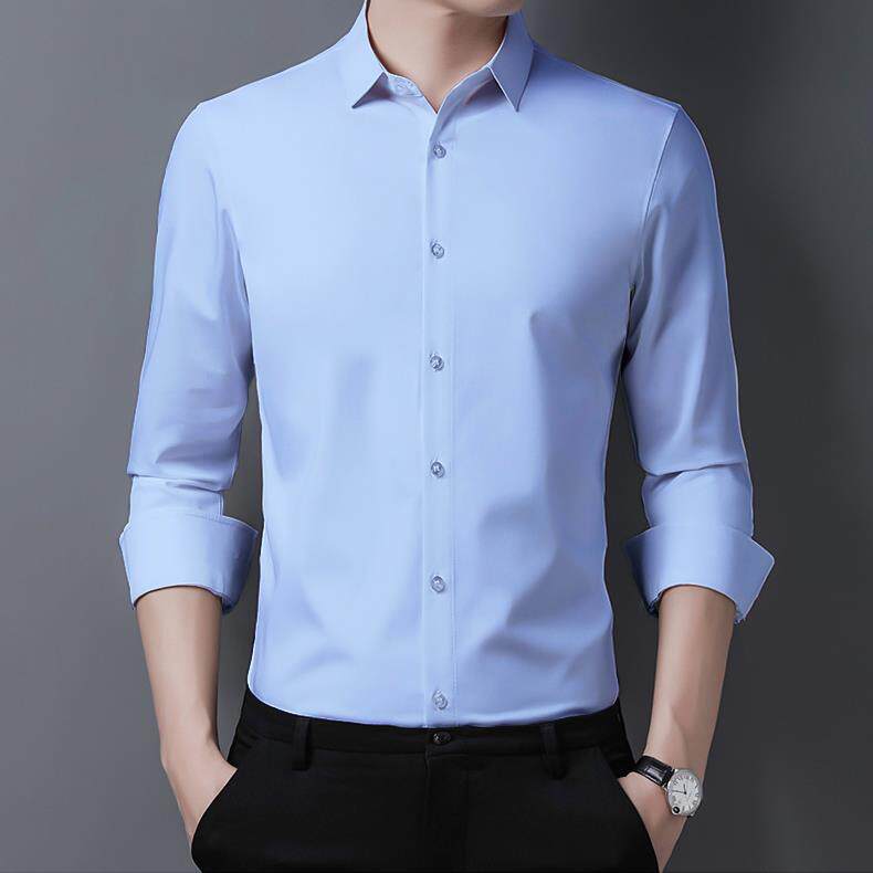 高档正装衬衫男长袖商休g闲工装工烫作服大务码秋刺绣定制loo免白