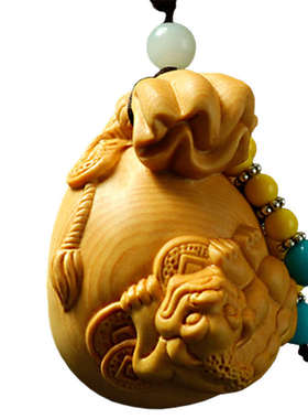 厂家批发黄杨木雕貔貅钱袋代代有福吊坠汽车用品挂件木质文玩把件