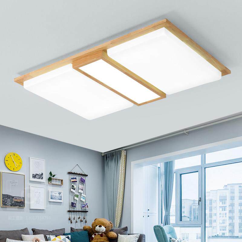 北欧木艺吸顶灯LED长方形客厅灯简约现代实木灯具85*67cm
