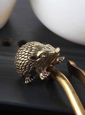 直销新款创意手工复古做旧镀铜茶宠纯铜实心小刺猬茶玩茶道茶具配