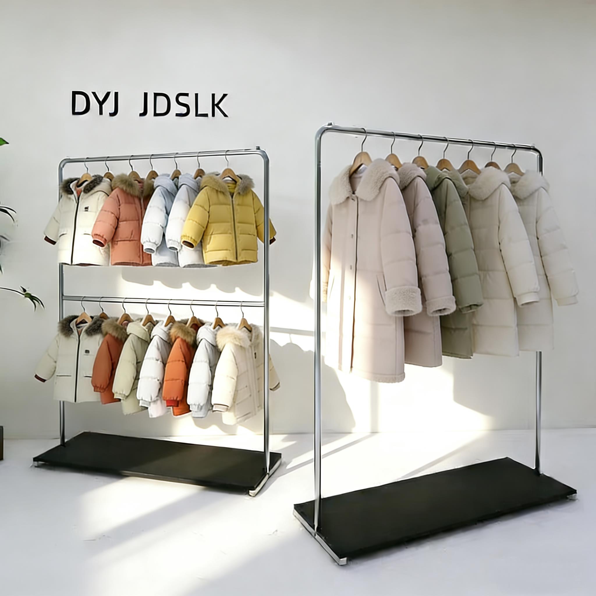 不锈钢服装店展示架落地式双层上下可调节挂衣架女装童装货架带板