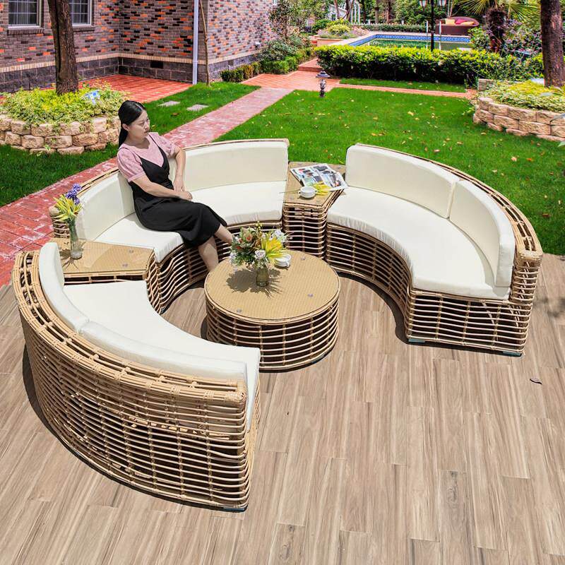 户外藤编沙发庭院露天组合座椅pe仿藤室外花园休闲阳台全圆弧形椅