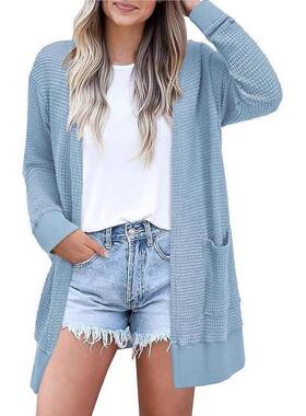 Womens Casual Knit Plus Size Cardigans Long Sleeve Waffle