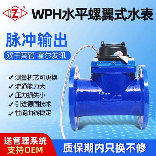 WPH水平螺翼可拆水表铸铁蓝壳有线脉冲灌溉铜封光电直读DN40-200