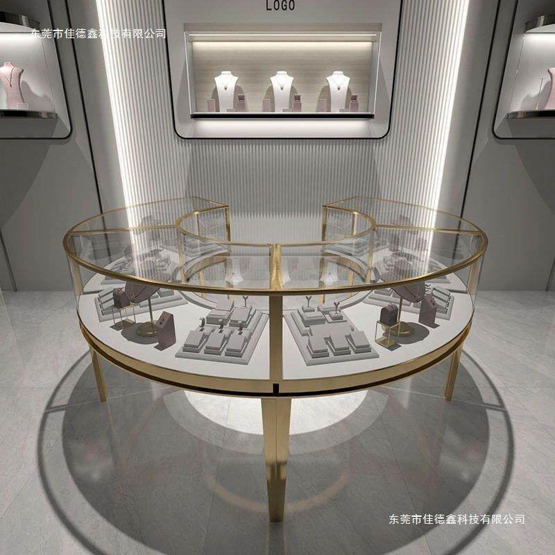 展示柜圆弧形珠宝展示柜直播不锈钢铁艺椭圆玻璃翡翠金银饰柜台轻