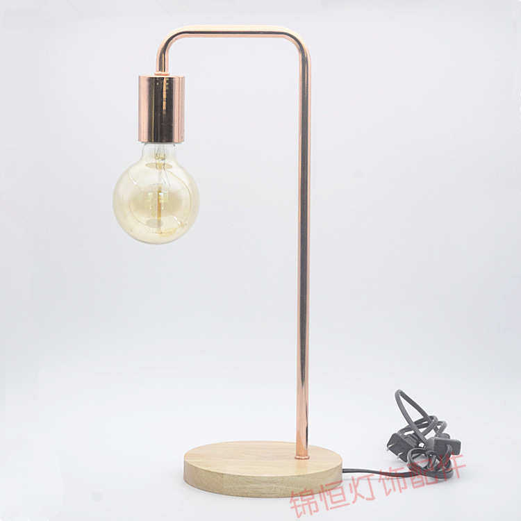 简约创意卧室床头木头铁艺弯管台灯店铺ins风装饰灯底座 灯饰配件