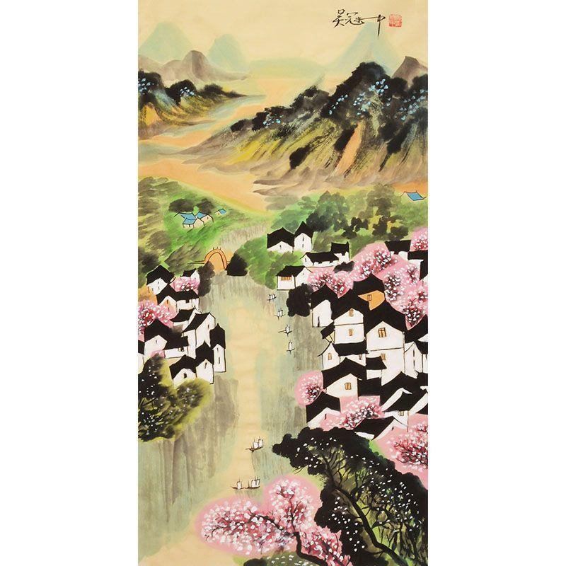 吴冠中纯手绘江南水乡客厅装饰画国画水墨画办公室画壁画山水画