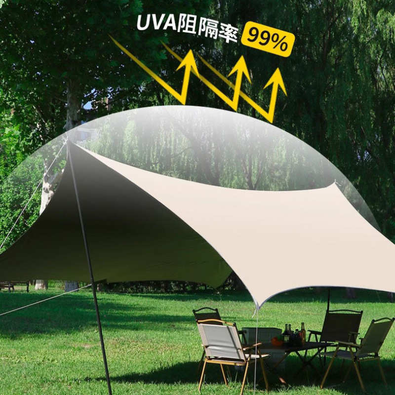 户外加厚黑胶天幕遮阳伞黑胶天幕露营帐篷套装蝶形防雨遮阳天幕