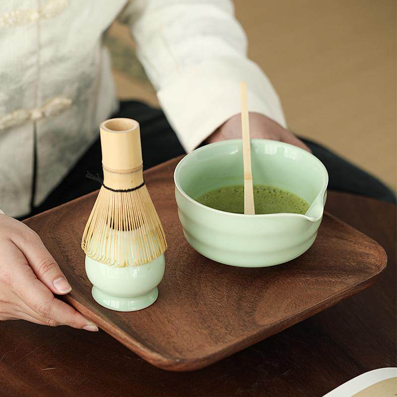 套中筅式竹筅抹茶茶道装宋代点茶茶抹茶刷茶百本立陶瓷抹茶碗绿色