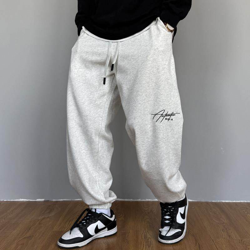 春夏季美式休闲 痞帅刺绣灰色卫裤男宽松抽绳百搭运动薄款束口裤