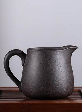 公道杯宜兴原矿黑金砂分茶器紫砂茶海 手工刻字彩绘梅花公杯