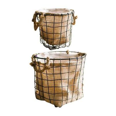 Woven Iron Flower Basket Burlap Planter with Handle Home