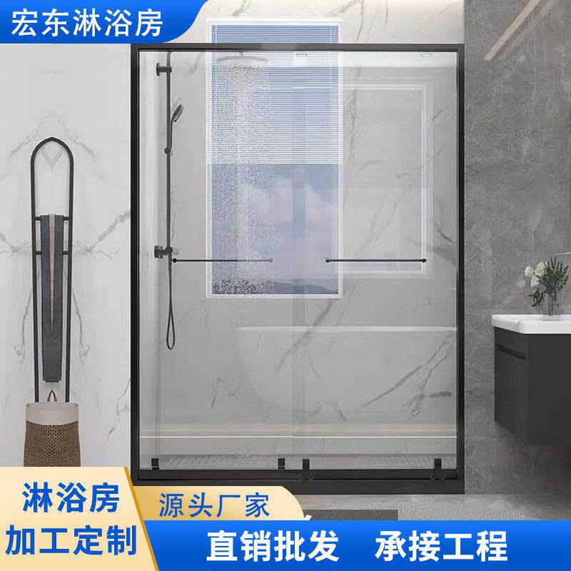 不锈钢一字形淋浴房极简淋浴隔断门浴室干湿分离洗澡间玻璃移门