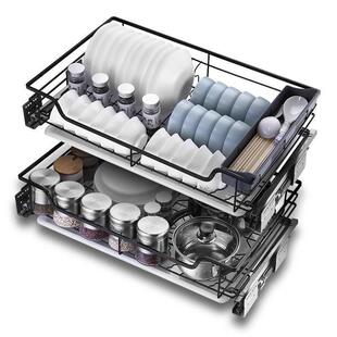 碗蓝600橱锅柜拉栏720抽厨屉拉篮滑372轨不锈钢碗碟兰拉放平蓝房