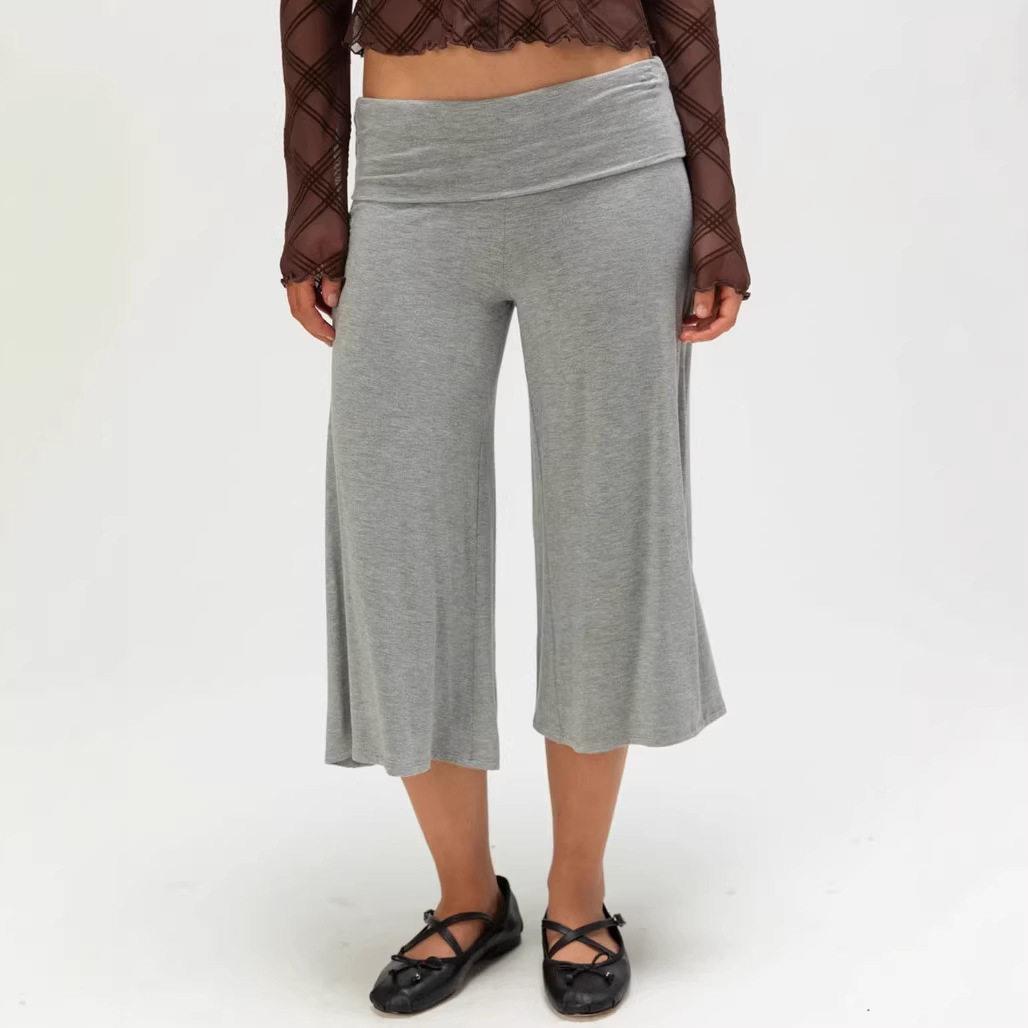 Women Draping Cuffed Striped Seven Point Leg Pants Stretch