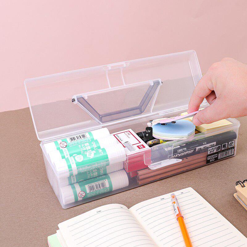 日本带手柄MD收纳盒塑料提箱长方形透明工具箱学生文具杂物收纳箱