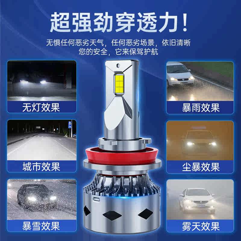 汽车LED大灯h1改装h7超亮h11灯泡9012强光9005激光透镜h4摩托车灯