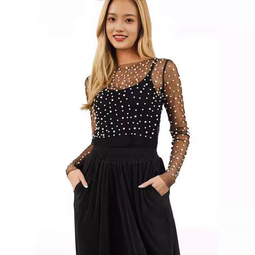 Women's bubble bead mesh long sleeved top