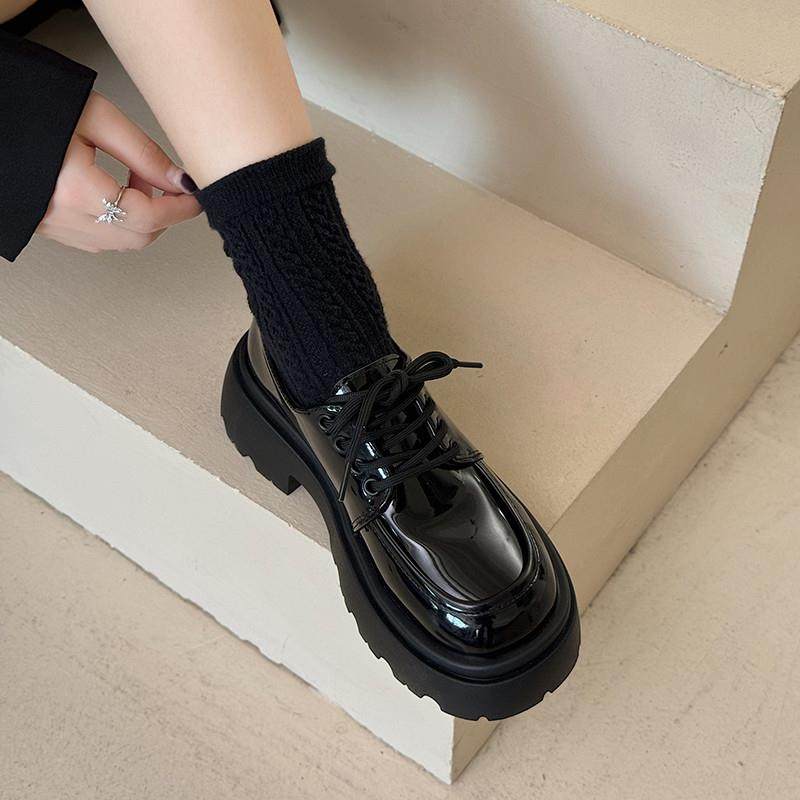 厚底风小皮鞋2026季新款黑色单鞋百搭系带粗跟乐福鞋潮0121k,女鞋,乐福鞋（豆豆鞋）,淘宝优惠券,粉丝福利购,淘宝优惠卷