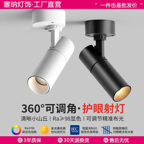 明装射灯可调角度家用小山丘吸顶式轨道灯聚光射灯LED天花灯筒灯