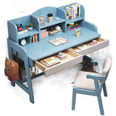 实木书桌书架一体台式 主机家用书桌书架卧室学生可升降儿童书桌椅