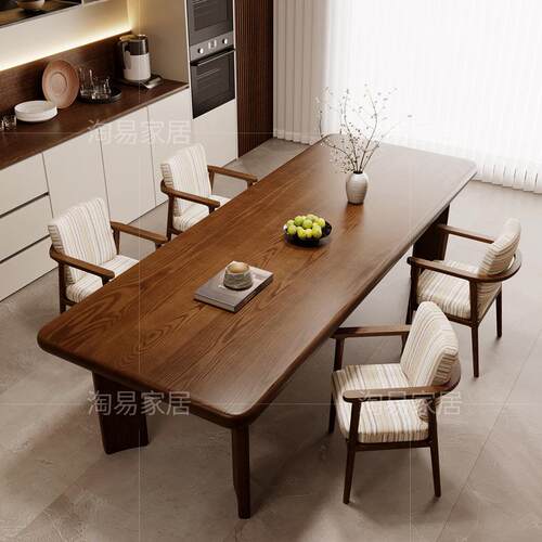中古风设计师全实木餐桌椅组合现代简约家用原木长条工作台吃饭桌