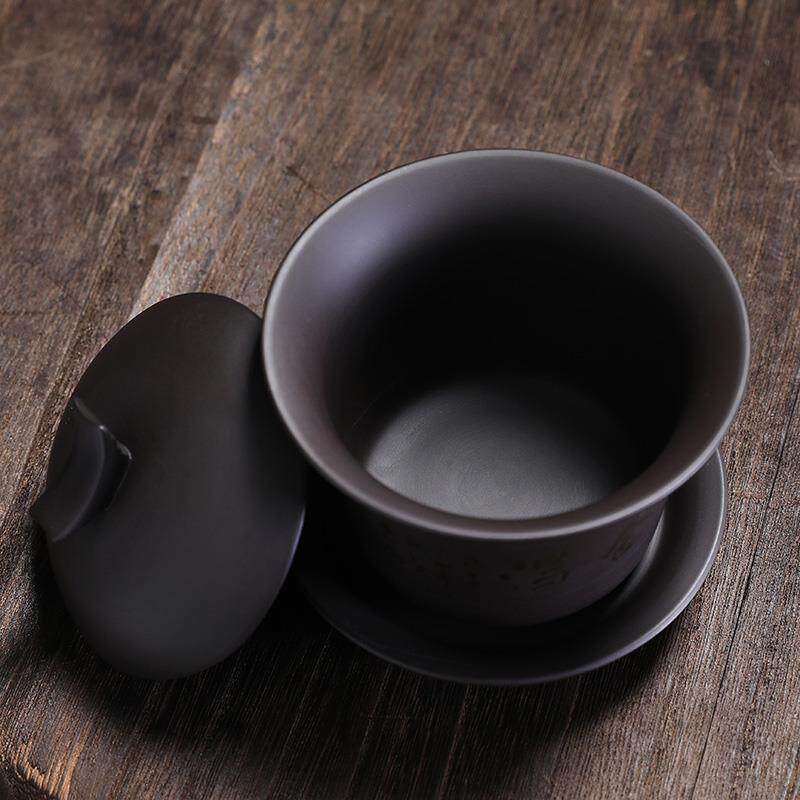 紫砂盖碗茶具刻字大容量三才盖碗家用泡茶器功夫茶碗冲泡盖碗定制