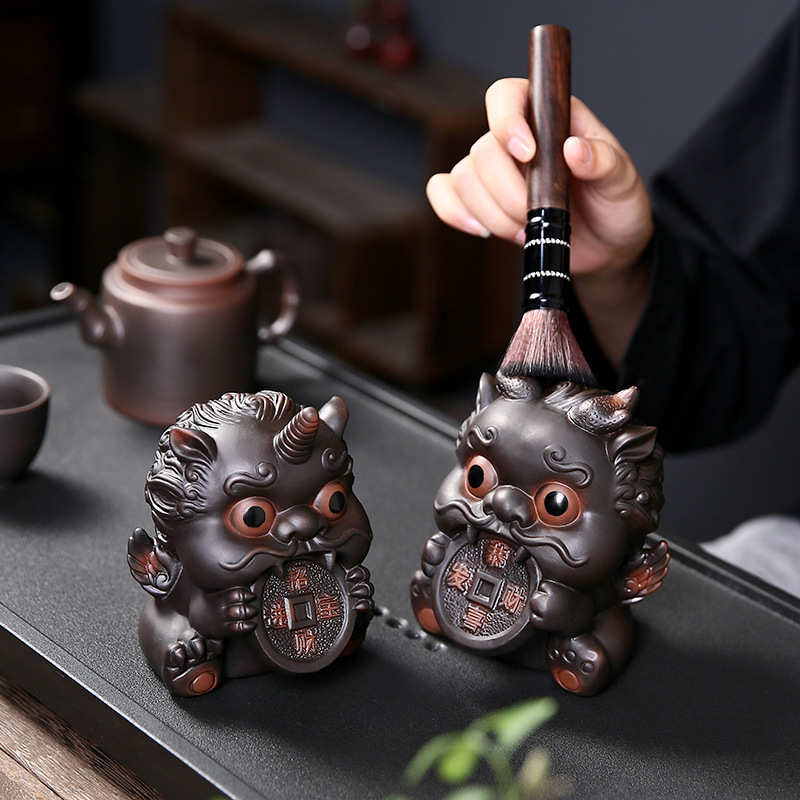 紫陶招财貔貅茶宠摆件茶桌茶盘可养茶玩茶宠物装饰品摆件茶具配件