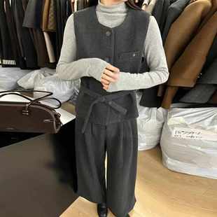 2024秋冬新款时尚套装女打底衫+马甲+阔腿西裤三件套洋气百搭显瘦