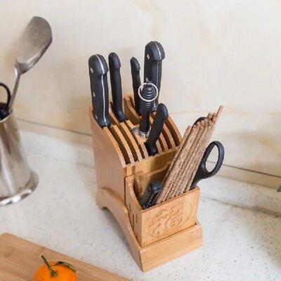 Wood Kitchen Knife Holder Bamboo Scissors Chopsticks Gadget
