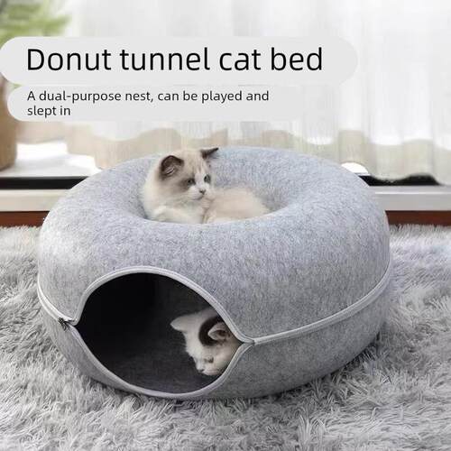甜甜圈猫窝四季通用隧道猫窝封闭式安全感双层猫咪毛毡窝轮胎猫窝