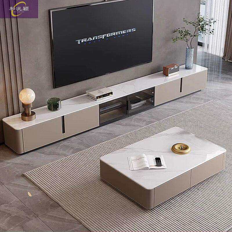 轻奢意式落地款高级感电视柜茶几组合客厅家用玻璃门实木现代简约