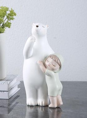 RRW2028欧式创家意北极熊摆件工抱小孩居玄关房间客厅装饰树脂艺