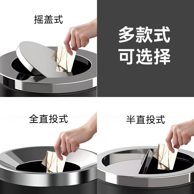 不锈钢盖垃圾桶商用大容量商场洗手TGB间翻影廊广场走过道圆形大