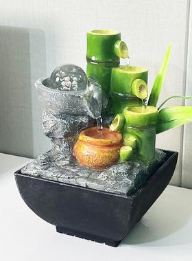 小型桌面流水喷泉摆件循环水生财加湿器办公室客厅招财风水轮装饰