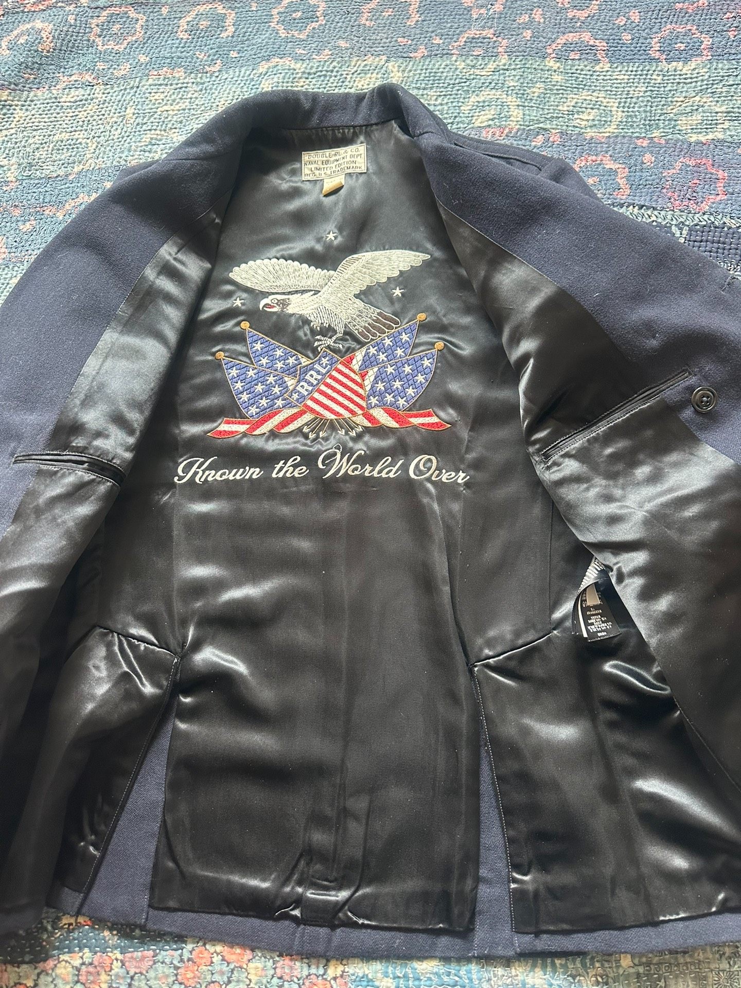RRL Embroidered Double-Breasted Wool Coat — label