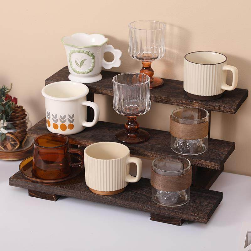 实木复古中式博古架小桌面茶杯架子阶梯展示架茶壶茶具收纳置物架