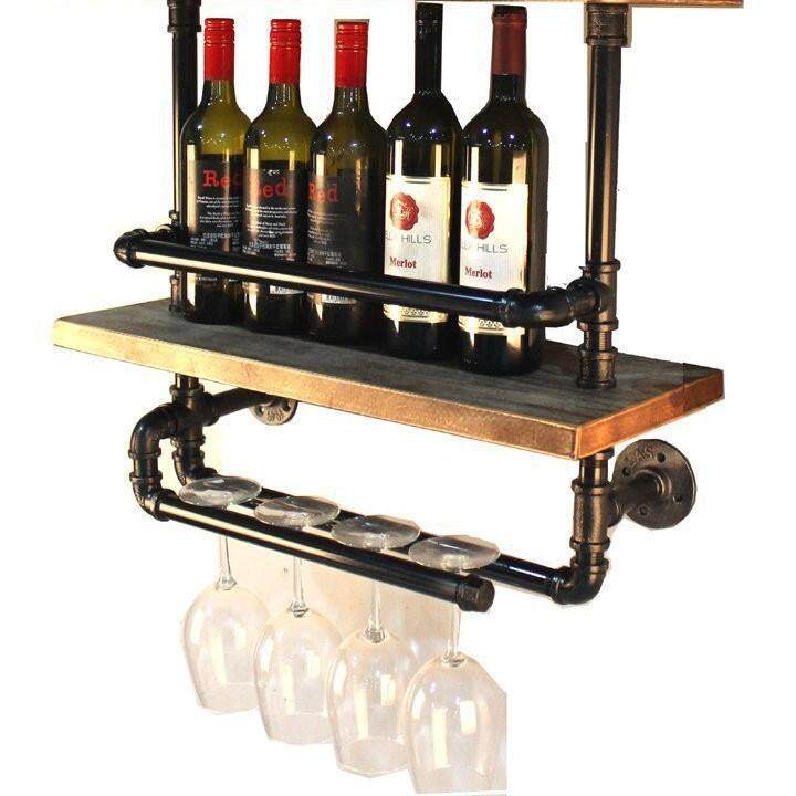 厂家直销美式工业水管风展示架挂壁式铁艺酒杯架特色高脚杯陈列架