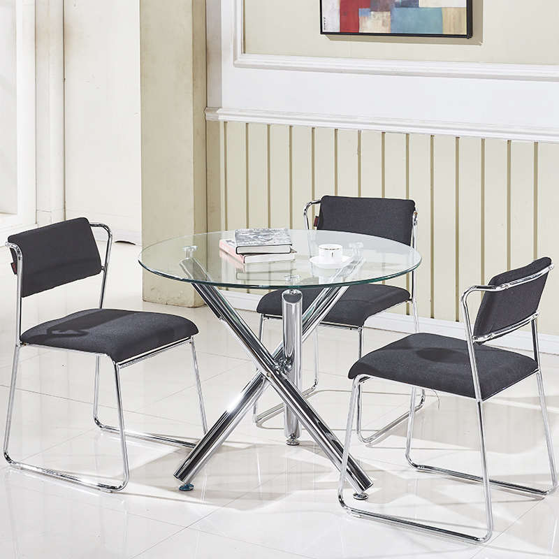 钢化玻璃小圆桌简约现代大厅室内圆形餐桌子休闲接待洽谈桌椅组合