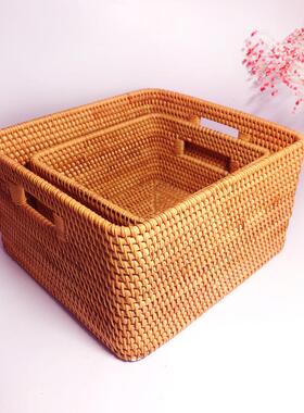 几南编收纳筐桌面越茶衣物家用编织收纳藤盒水果零HKO食篮子储物