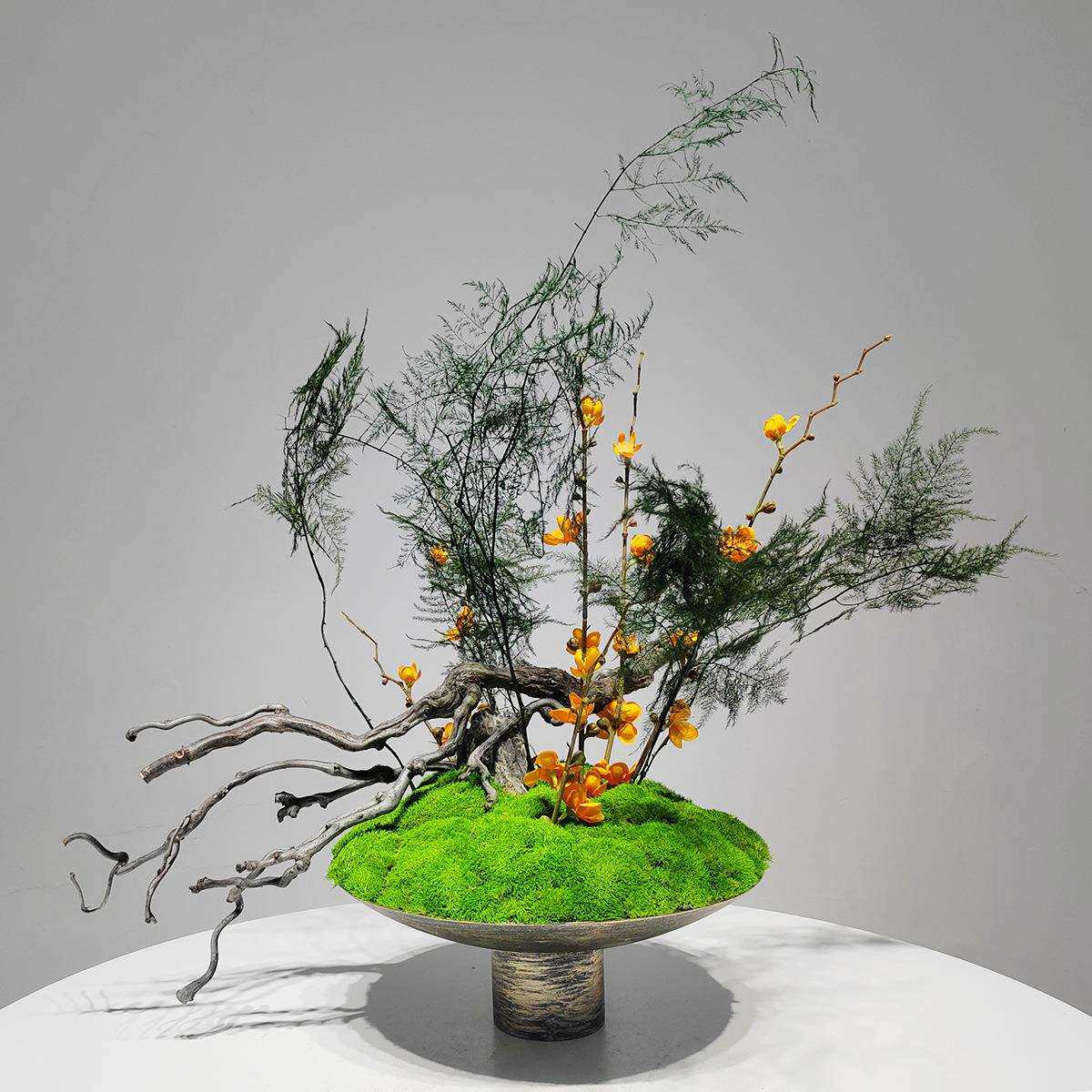 新中式创意永生苔藓仿真花艺摆件客厅展厅玄关绿植盆栽装饰品摆件